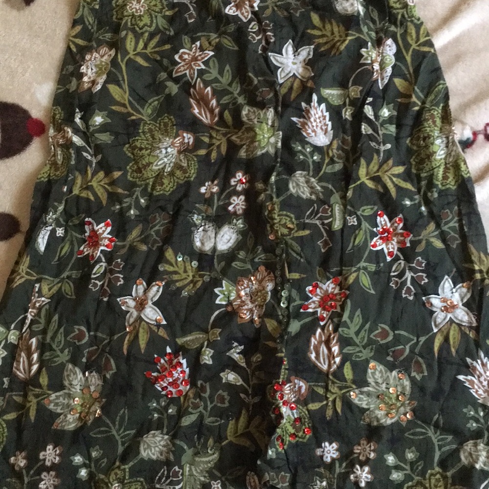 Flowery grassy green skirt